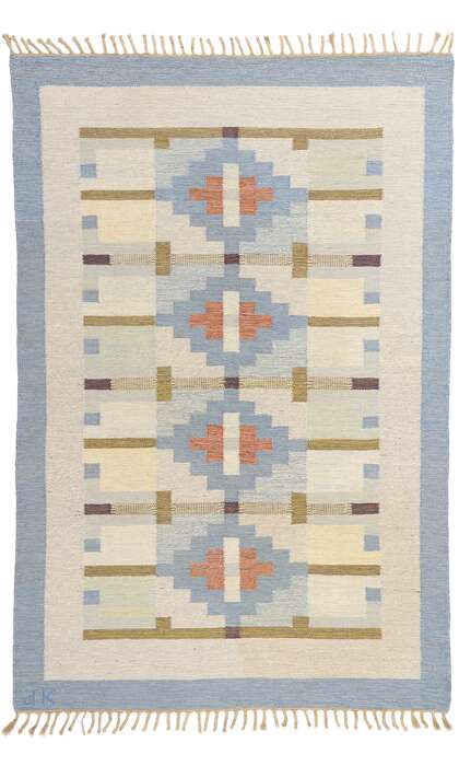 7 x 10 Karin Jonsson Vintage Swedish Scandinavian Rollakan Rug 79025