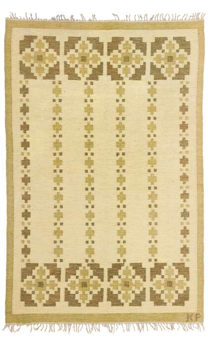 4 x 7 Kerstin Persson Vintage Swedish Scandinavian Rollakan Rug 79049