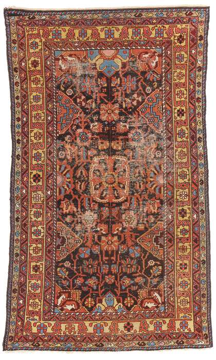 4 x 7 Distressed Antique Persian Hamadan Rug 79020