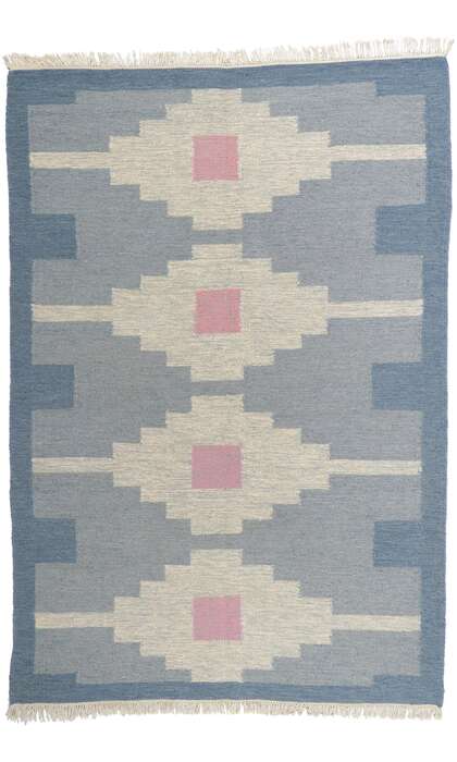 6 x 9 Vintage Swedish Blue Scandinavian Rollakan Rug 78264