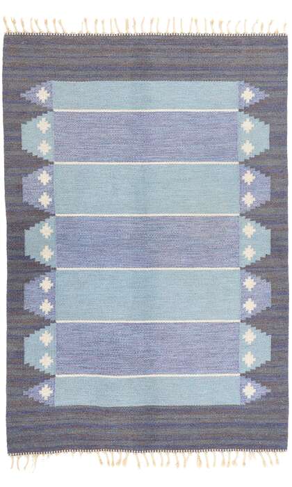 4 x 7 Vintage Swedish Scandinavian Blue Rollakan Rug 79044