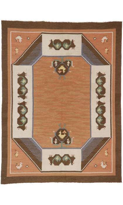 7 x 9 Vintage Swedish Scandinavian Rollakan Rug 78110