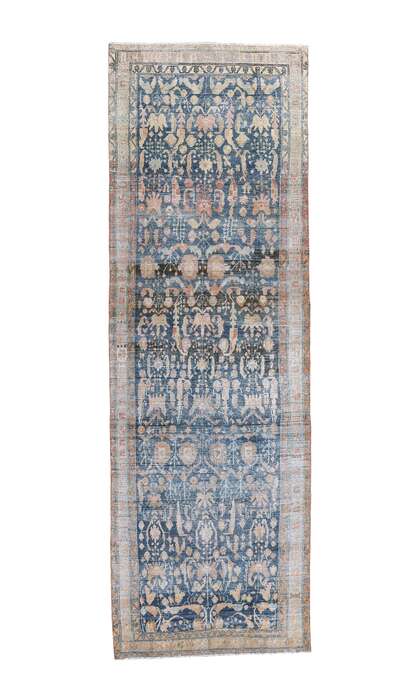 5 x 15 Distressed Antique Blue Persian Malayer Gallery Rug 61346