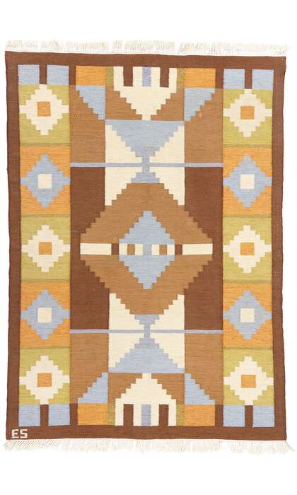 6 x 8 Evy Svensson Vintage Swedish Scandinavian Rollakan Rug 79039