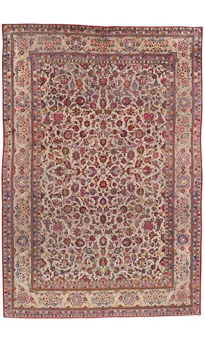 7 x 10 Antique Ivory Persian Kashan Rug 61318