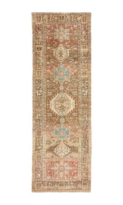 4 x 11 Distressed Vintage Persian Karaja Heriz Rug Runner 61331