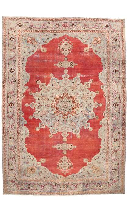 12 x 17 Distressed Antique Red Persian Mashhad Rug 61302