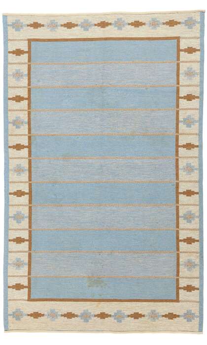 6 x 10 Vintage Blue Swedish Rollakan Rug 79041