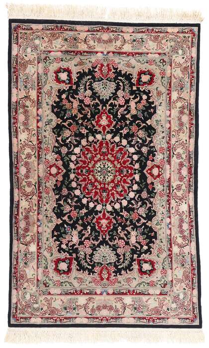 4 x 6 Vintage Black Chinese Tabriz Rug 79115