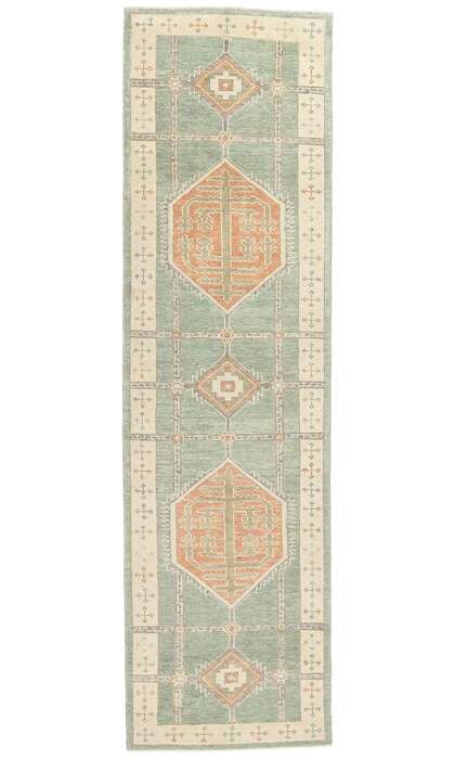 4 x 13 Modern Green Turkish Oushak Rug 53983