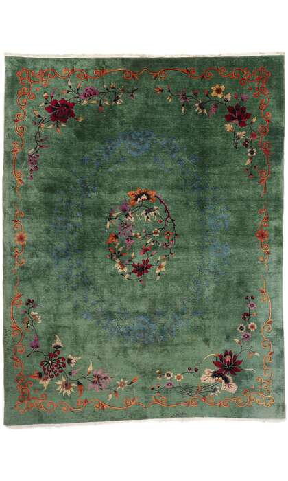 8 x 11 Antique Chinese Green Art Deco Rug 79118