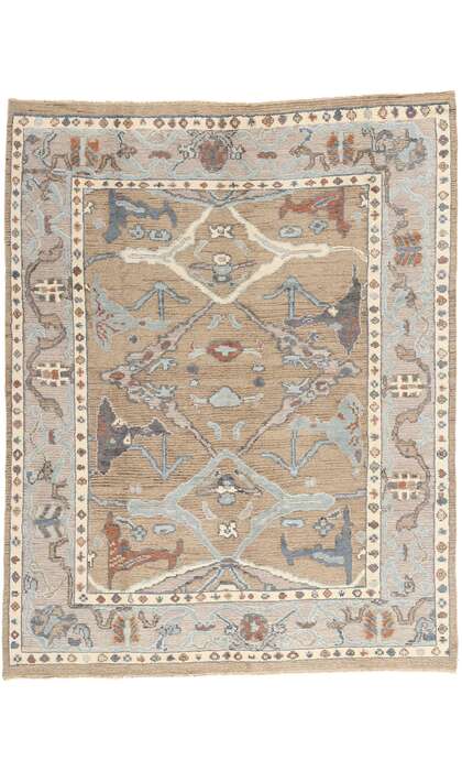 8 x 10 Modern Earth-Tone Oushak Soumak Rug 81148