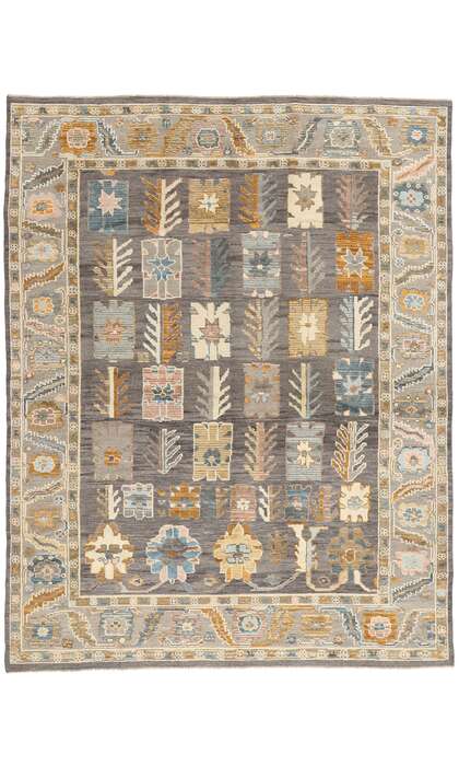 9 x 11 Modern Gray Oushak Soumak Rug 81160