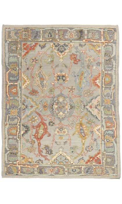 9 x 12 Modern Gray Oushak Soumak Rug 81143