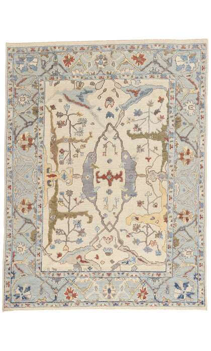 9 x 12 Modern Ivory Oushak Soumak Rug 81168