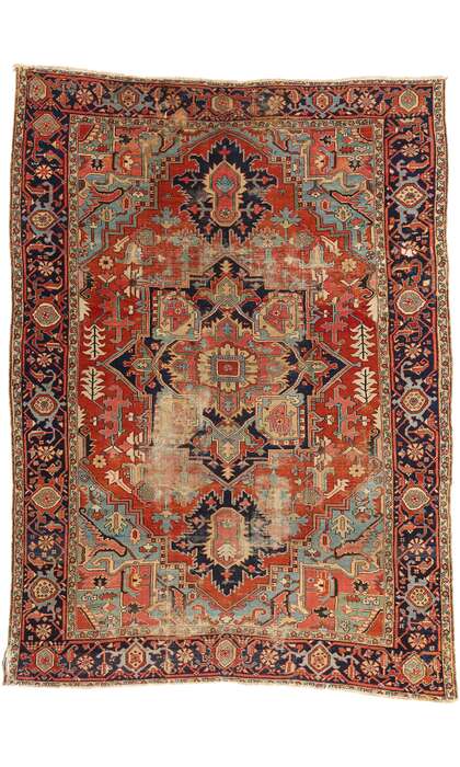 9 x 12 Distressed Antique Persian Heriz Rug 78922