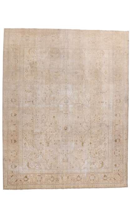 10 x 13 Distressed Vintage Earth-Tone Persian Tabriz Rug 61352