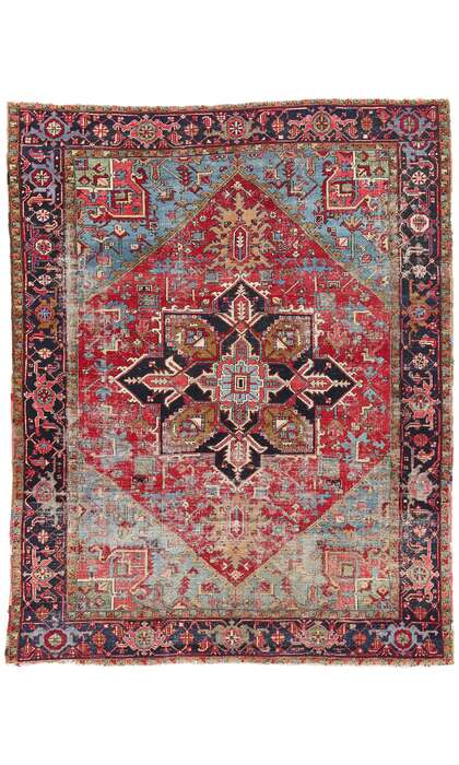 9 x 11 Distressed Antique Persian Heriz Rug 79129