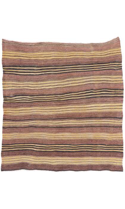 4 x 5 Distressed Vintage Turkish Striped Kilim Rug 74875